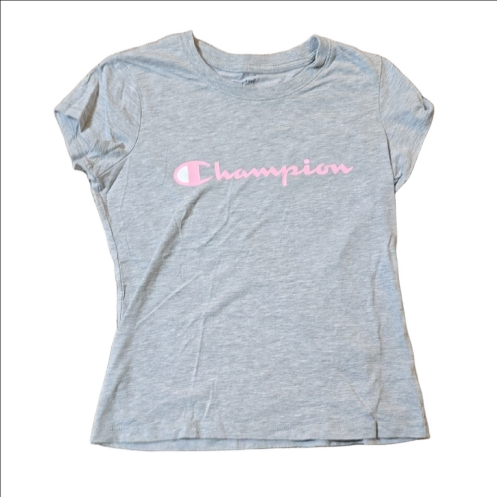 Girl's Champion Gray T-Shirt with Pink Logo
